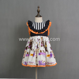 Orange pumpkin digital print girls halloween dress